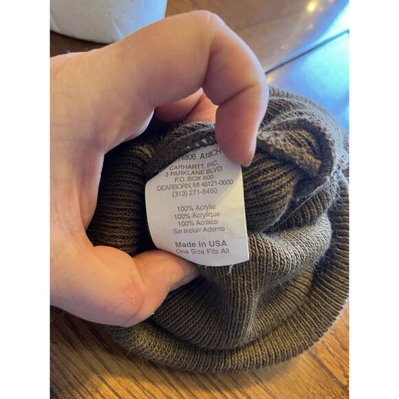 Vintage Carhartt Beanie Hat OS Tan Light Brown Beanie Hat Cap Work Hipster USA - Picture 3 of 3